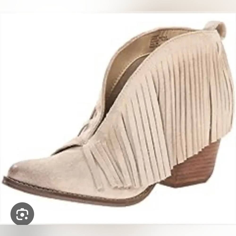 Fringe Suede Ankle Booties - Beige